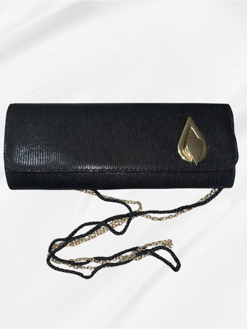 Kate Landry Black Reptile Embossed Hard Shell Evening Clutch